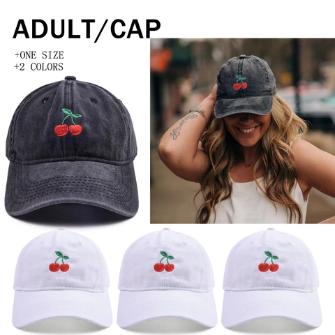 Baseball Cap Washed Cotton Cherry Embroidery Adjustable Retro Distressed Casual Sun Hat For Women Men