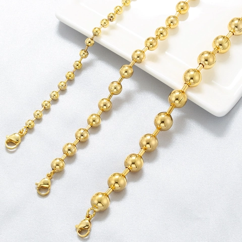 Collar Y Pulsera De Eslabones De Cuentas Redondas De Latón Joyería De Moda Elegante Minimalista Para Mujer Bañado En Oro