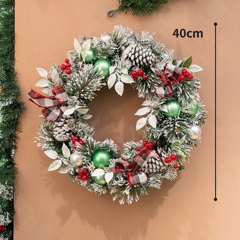 Artificial Christmas Wreath With Pine Needles Pine Cones Red Berries Ribbons Bells Door Hanging Holiday Home Decor