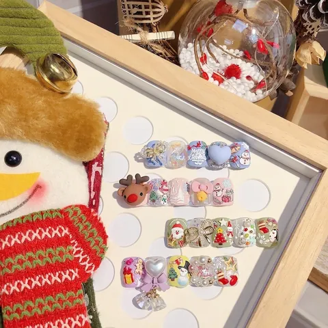 3D Embossed Nail Art Stickers Pink Halloween Christmas Snowman Gingerbread Man Adhesive Decals DIY Manicure Decoration