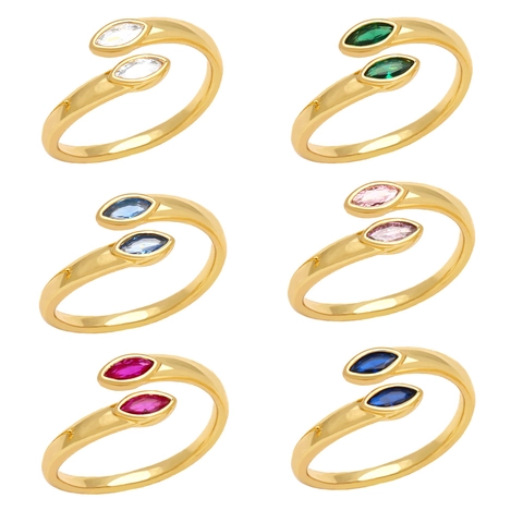 Marquise Cut Cubic Zirconia Open Ring Colorful Zircon Copper Jewelry Bypass Adjustable Finger Rings For Women