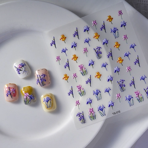 Autocollants Pour Ongles Fleur Iris Relief 5D Design Floral 3D Gaufré Auto-adhésif Décoration Pour Manucure Femme