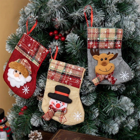 Calze Di Natale Ornamenti Da Appendere Imitazione Lino Cartone Animato Babbo Natale Pupazzo Di Neve Renna Quadri Decorazioni Albero Sacchetti Regalo