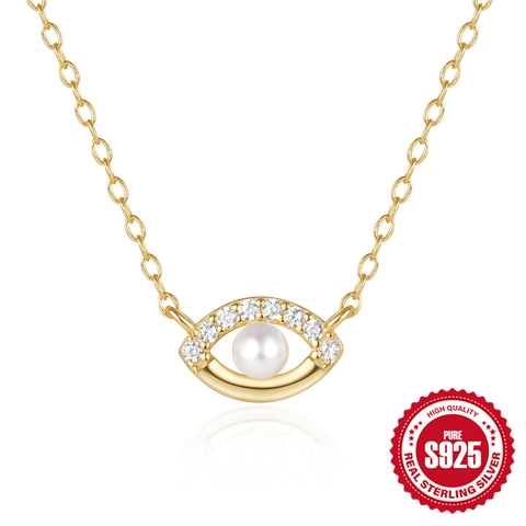 925 Sterling Silver Evil Eye Pendant Necklace With Artificial Pearl Zirconia Minimalist Gold Silver Plated Jewelry For Women