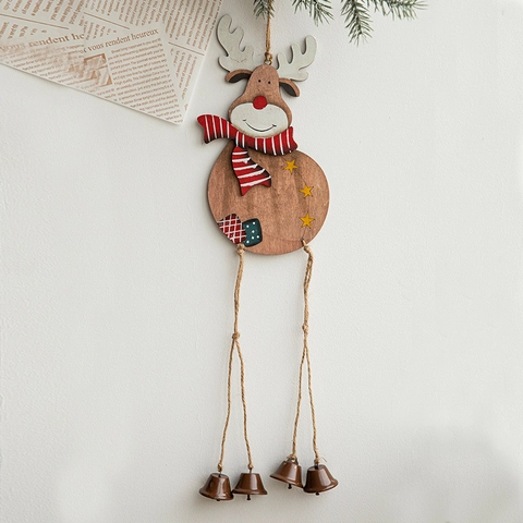 Adornos Colgantes Madera Navidad Pintado Papá Noel Muñeco Nieve Reno Campanas Metal Rústico Decoración Pared Hogar