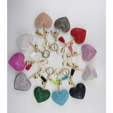 Heart Keychain Rhinestone Shimmering Luxury Bag Charm With Leather Tassel Metal Alloy For Women Girls