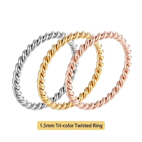 Minimalist Twisted Braided Ring Stainless Steel Woven Texture Band Stackable Elegant Simple Daily Wear Jewelry For Women