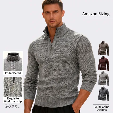 Maglione In Maglia Da Uomo Con Mezza Cerniera Foderato In Pile Collo Alto Caldo Inverno Business Casual