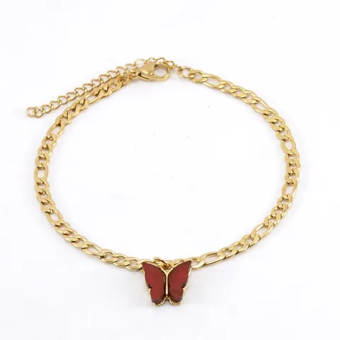 Schmetterling Fußkette Vergoldeter Edelstahl Weinrot Figaro Kette Verstellbarer Einfacher Minimalistischer Schmuck Für Damen