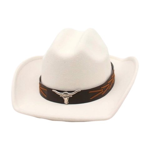 Western Cowboy Hat Vintage Ethnic Felt Wide Brim With Silver Bull Head Metal Buckle Retro Jazz Hat For Men Women