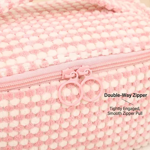 Borsa Trucco In Peluche Grande Capacità Scacchi Cerniera Organizzatore Cosmetici Portatile Beauty Case Da Viaggio Donna