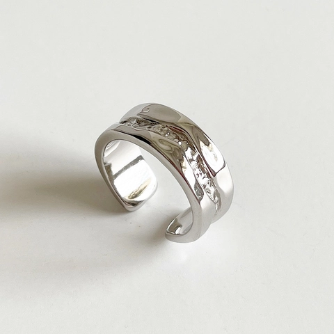 Anello In Argento Sterling 925 Per Donna Texture Liquida Irregolare Onda D'acqua Fascia Aperta Regolabile Minimalista