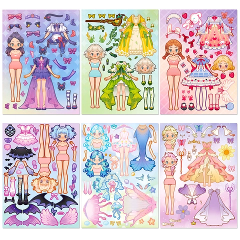 Princess Dress Up Stickers DIY Cartoon Anime Girl Fashion Outfits Creative Puzzle Toy For Children PVC