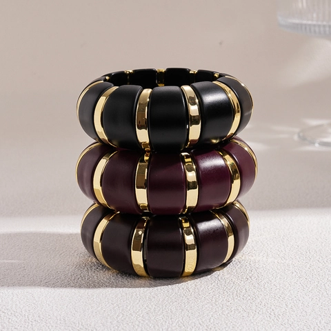 Bracelet Jonc Segmenté Élastique En Acrylique Avec Diviseurs En Métal Doré Style Bohème Rétro Bijoux De Mode Pour Femmes
