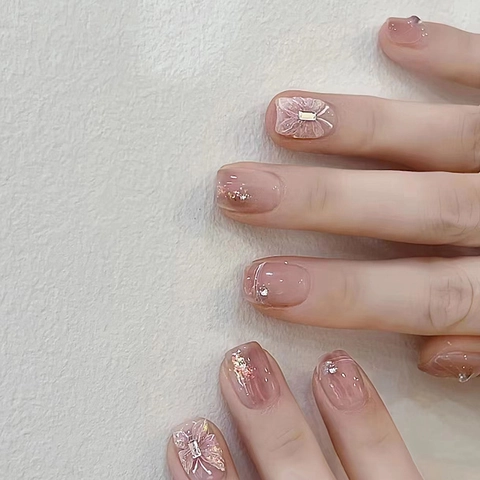 Acryl Press On Nägel Aurora Diamant Schmetterling Blush Pink Verlauf Glänzend Süß Elegant INS Stil Für Damen