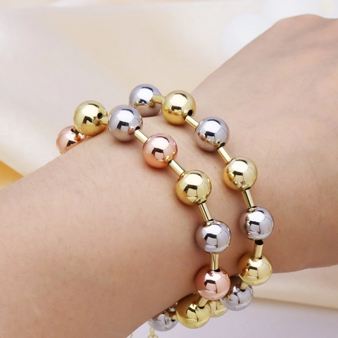 Bracciale A Catena Con Perle In Rame Placcato Oro 18K Multicolore Perle Tonde Lisce Lucide Regolabile Moda Minimalista Donna