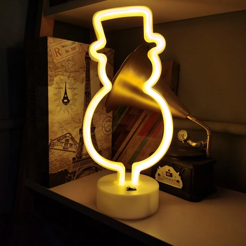 Schneemann LED Neonschild Licht Weihnachtsdekoration Warmweiß USB Batteriebetrieben Desktop Nachtlampe Für Schlafzimmer Nachttisch