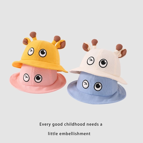 Cappello Da Pescatore Giraffa Cartone Animato Occhi Ammiccanti Protezione Solare Misto Cotone Per Bambini Accessorio Esterno