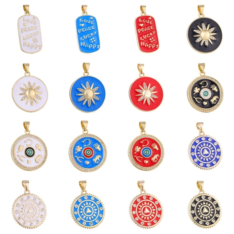 Evil Eye Sonne Mond Stern Herz Anhänger Kupfer Emaille Micro Pave Zirkonia Anhänger Für Schmuckherstellung DIY Boho
