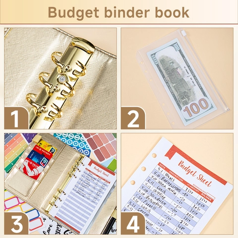 Budget Binder PU Leather Ring Loose Leaf Notebook Cash Envelopes Expense Budget Trackers Money Organizer Macaron Colors Magnetic Buckle
