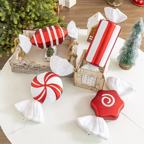 Christmas Candy Cane Ornaments Painted Red White Lollipop Hanging Decoration Plastic Large Swirl Star Cylinder For Festive Tree Party
