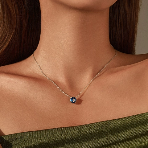 925 Sterling Silber Halskette Oktagonschliff Royal Blauer Zirkonia Anhänger Minimalistischer Schmuck Für Damen