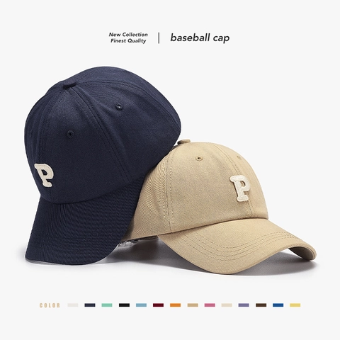 Retro Cotton Baseball Cap With Letter P Embroidery Patch Adjustable Soft Crown Curved Brim Sun Hat For Men Women