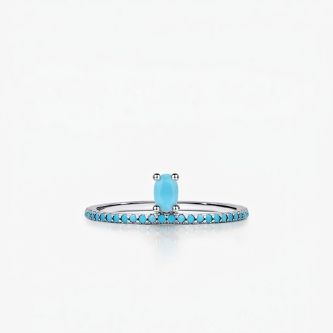 925 Sterling Silver Ring With Turquoise Crown Bohemian Style For Women Vintage Jewelry Gift