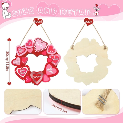 Ghirlanda Di Cuori San Valentino Legno Targa Da Appendere Decorazione Murale Romantica Festiva Ornamento Porta
