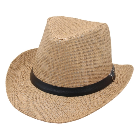 Unisex Δυτικό Καουμπόικο Ψάθινο Καπέλο Vintage Jazz Fedora Καπέλο Ήλιου Υφαντό Αναπνεύσιμο Μεγάλο Γείσο Με Δερμάτινη Ζώνη για Ταξίδι Παραλία Ύπαιθρο