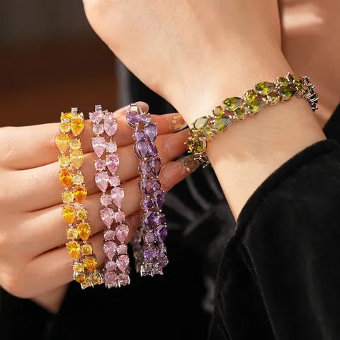 Double Layer Teardrop Zircon Bracelet Copper Shiny Pear Cut Rhinestone Elegant Fashion Jewelry For Women