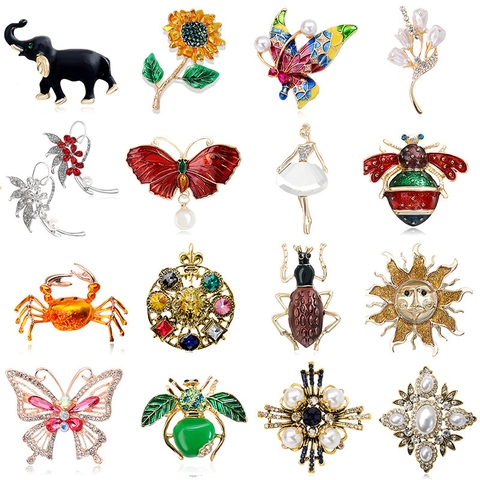 Vintage Legering Dier Bloemen Brosche Pin Voor Dames Heren Veelkleurig Strass Emaille Kunstparel Sieraden Badge Kerstcadeau