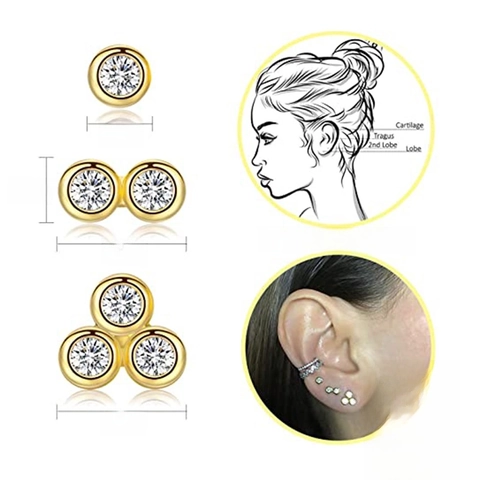 Pendientes de Botón de Circonia de Plata de Ley 925 para Mujer Plateados en Oro y Plata Minimalistas Geométricos Joyería Regalo