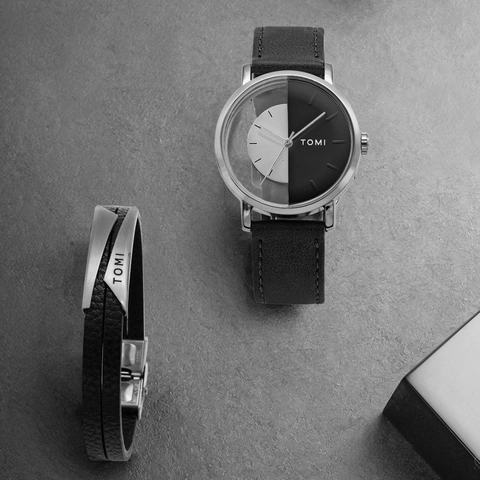 Montre à Quartz TOMI Design Creux Cadran Divisé Minimaliste Pour Hommes Femmes Bracelet en Similicuir Montre-Bracelet Analogique