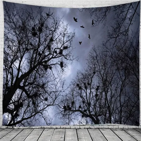 Halloween Tapestry Polyester Wall Hanging Bedroom Dorm Decor Dark Gothic Pumpkin Bat Black Cat Happy Halloween Art Backdrop