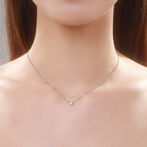 Collier En Argent Sterling 925 Pendentif En Zircone Cubique Ronde Chaîne De Clavicule Minimaliste Pour Femmes