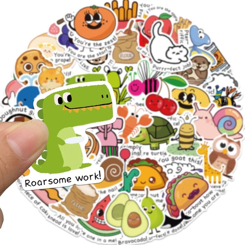 Funny Cartoon Pun Waterproof PVC Stickers Decals For Laptop Suitcase Skateboard Helmet Water Bottle Decoration Collection For Kids Students Cute Aesthetic Stationery Supplies