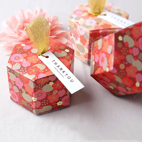 Scatola di Caramelle Floreale Bronzata Esagonale Coreana Scatola Regalo per Matrimonio per Dolci Confezione di Biscotti in Cartoncino Bianco
