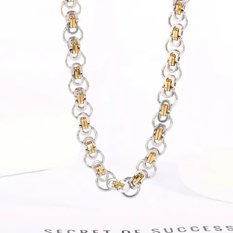 Collar De Cadena Bizantina Para Hombres Mujeres Acero Inoxidable Cadena Gruesa Hip Hop Joyería Estilo Punk Bicolor