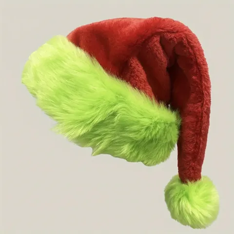 Weihnachtsmütze Roter Samt Weicher Fluoreszierender Grüner Plüschrand Pompon Festliche Feiertag Party Kostüm Neuheit