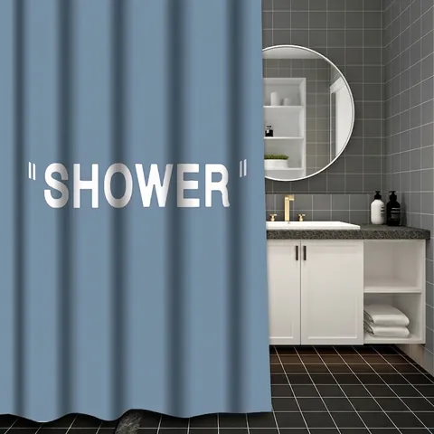 Nordischer Minimalistischer Wasserdichter Polyester Duschvorhang Mit Haken Buchstaben Druck Badezimmer Stoff Trennvorhang