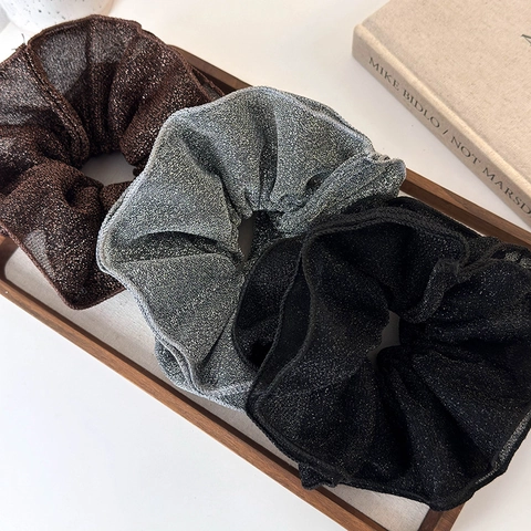 Coleteros De Tela Brillante Con Purpurina Doble Capa Con Volantes Elásticos Para Coleta Mujer Accesorio Para El Cabello Elegante Y Brillante