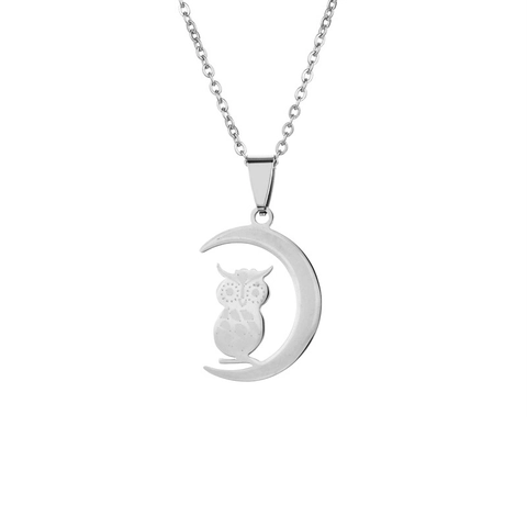 Collar Con Colgante De Búho Y Luna De Acero Inoxidable Joyería Vintage De Animales Para Hombres Mujeres Pareja