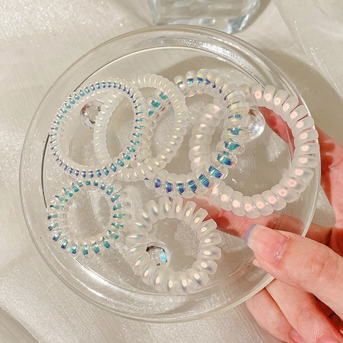 Elastici Per Capelli Spirale Filo Telefonico Plastica Resina Senza Traccia Alta Elasticità Olegrafico Laser Donne Ragazze