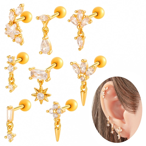 Geometrische Cubic Zirconia Oorkraakbeen Studs Piercing Sieraden Roestvrij Staal Titanium Koper Helix Oorbellen Schroefsluiting
