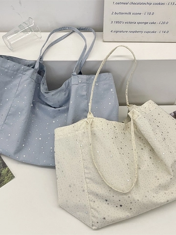 Borsa Tote In Tela Con Paillettes E Stelle Da Donna Grande Capacità Borsa A Spalla Casual Con Fodera A Righe