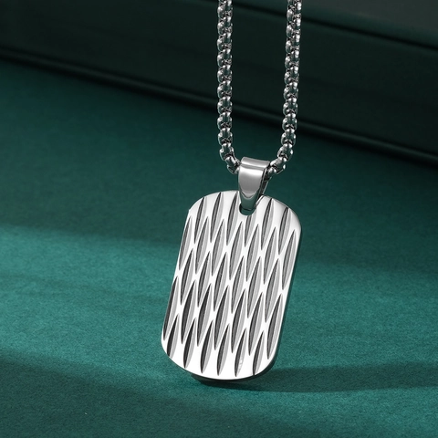 Collana Pendente Texture Rombica Geometrica Acciaio Inossidabile Targhetta Rettangolare Gioielli Moda Hip Hop Da Uomo