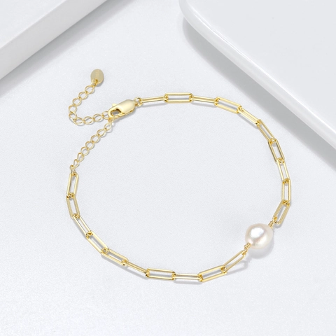 Bracciale A Catena Graffetta In Argento Sterling 925 Con Perla de Agua Dulce Barocca Naturale D'acqua Dolce Gioielli Minimalisti Regolabili