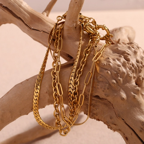 Minimalist Stainless Steel Bracelet 18K Gold Plated Paperclip Snake O NK Chain Bracelet With Spring Clasp Women Jewelry