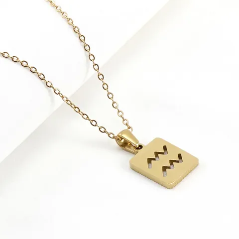 Collana Zodiaco Placcata Oro 18K Acciaio Inossidabile Pendente Quadrato Cavo Costellazione Gioielli Astrologia Donne